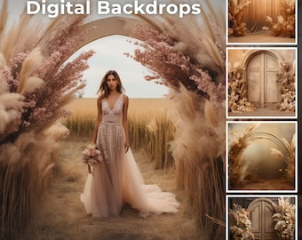 150 Boho Floral Digital Backdrops for Composite Photography, Wedding Backdrop, Maternity Backdrop Overlays, Chiara Arch Backdrops