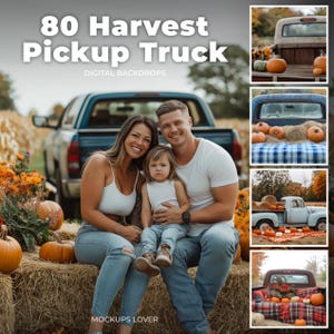 Autumn Digital Background, Fall truck and Pumpkins, Fall Digital Backdrop for Photography, Instant Download, Outdoor Family and Pet Portrait