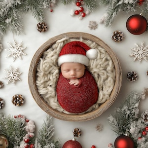 Christmas Newborn Digital Background, Winter Newborn Photography Digital Backdrop, Studio Baby Composite, Photoshop Template, Xmas Prop