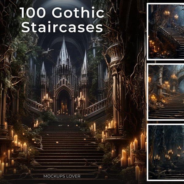 100 Gothic Halloween Staircase Backdrops, Spooky Backdrop Overlays, Studio Backdrop Overlays, Fine Art Textures, Photoshop Overlays