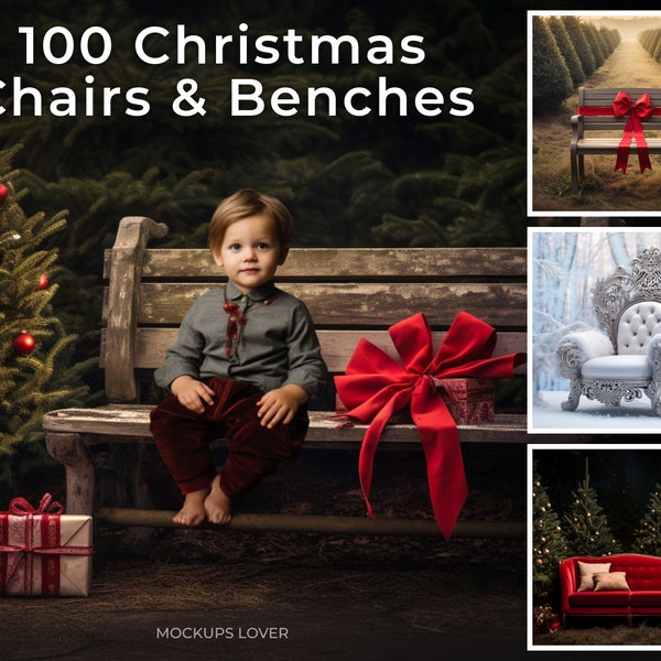 100 Christmas Сhair, Bench and Sofa backdrop, Forest backdrop, Photoshop Digital Backdrop, Christmas background, Massive Christmas Bundle
