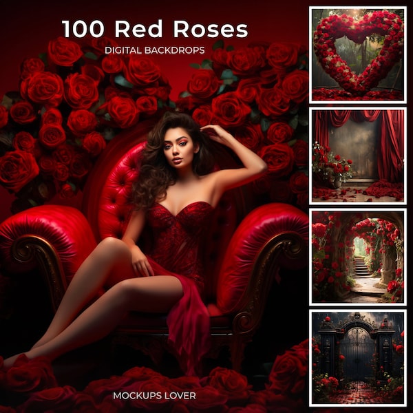 Red Roses Digital Backdrops, Red Roses Garden, Valentines Digital Backdrop Photography Composite, Romantic Outdoor Portrait Photoshoot