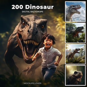 417 Dino Digital Background Bundle, Fantasy Forest Backdrop, Dinosaur, Jurassic Park, Jungle, Brontosaurus, Kids Prop, Creative Composite