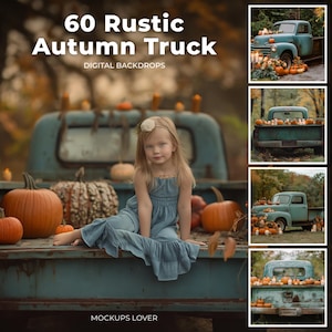 Autumn Digital Background, Fall truck and Pumpkins, Fall Digital Backdrop for Photography, Instant Download, Outdoor Family and Pet Portrait