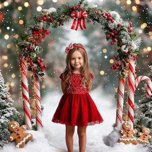 Weihnachten Candy Cane Bogen Digitaler Hintergrund, Candyland Hintergrund, Weihnachtsrequisite, Kinderfotografie Verbundstoff, Photoshop Vorlage, Lebkuchen