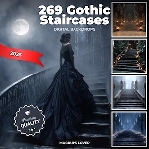 Gothic Halloween Staircases Digital Backdrop, Photo Background Bundle, Horror Prop, Studio Overlays, Fine Art Textures, Photoshop Template