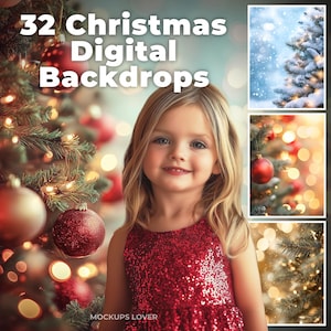 32 Christmastime Bokeh Digital Photography Background Bundle, Photoshop Overlays, Studio Backdrops For Photographers, Wedding & Senior Prop