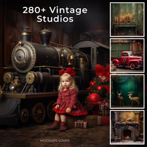Lot de 280 arrière-plans numériques vintage Studio Christmas, Noël sombre et maussade, toile de fond de studio, accessoire de portrait de vacances pour enfants et famille