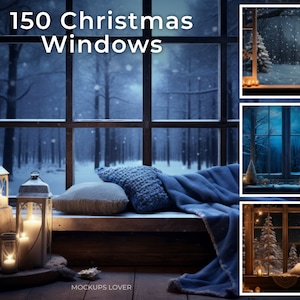 150 fondos de ventana navideños, retratos de niños, composición creativa, fondo digital de Photoshop, superposiciones de Photoshop, paquete navideño masivo