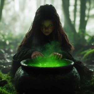 Halloween Digital Backdrop Composite, Witch Cauldron Photography Background, Witch Brew, Kid & Pet Prop, Holiday Outdoor Photoshop Composite