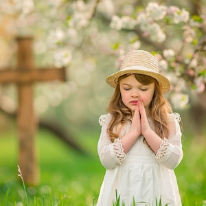 Spring Easter Cross digital background, White Blossom Digital Backdrop, Background Photography, Orchard Blossom, Grass, Nature, Crucifix