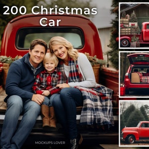 200 kerstauto digitale achtergrondbundel, digitale Photoshop-achtergrond, kerstachtergrond, Photoshop-overlays, enorme kerstbundel