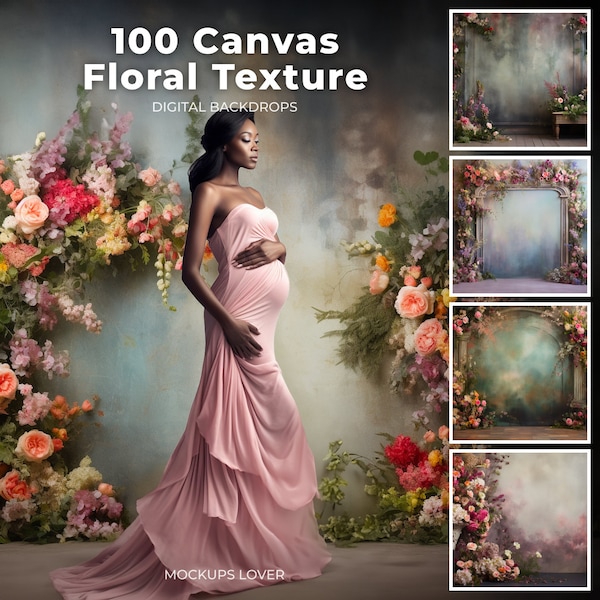 100 toiles de fond numériques à texture florale, superpositions de toile de fond de maternité, superpositions de toile de fond pour Studio, textures beaux-arts, superpositions Photoshop