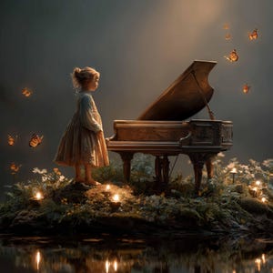 Magical Piano Digital Background, Music Backdrop, Fantasy Forest, Rhythmic Reverie, Kids Creative Composite Prop, Photoshop Template