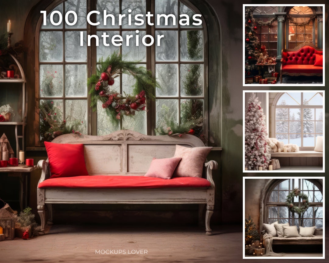 100 Christmas Interior Backdrops, Family Photo Card, Composite ...