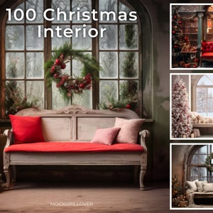 Paquete de 100 fondos digitales navideños, utilería para fotografías navideñas para familias y niños, composición fotográfica, plantilla de Photoshop, descarga digital