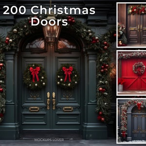 200 feestelijke kerstdeur achtergrond, familiefotokaart, composiet, digitale Photoshop-achtergrond, elegante achtergrond