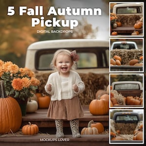 Autumn Digital Background, Fall truck and Pumpkins, Fall Digital Backdrop for Photography, Instant Download, Outdoor Family and Pet Portrait