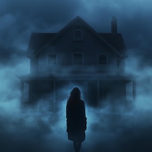 Halloween Digital Photography Background, Haunted House Backdrop, Foggy Abandoned Mansion, Spooky Kids Photo Prop, Photoshop Composite