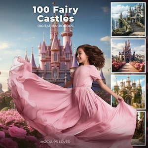 Fairytale Castle Digital Backdrops, Castle Background, Magic Fairy Tale Background, Portrait Studio Photoshop Overlay Kids Girl Birthday