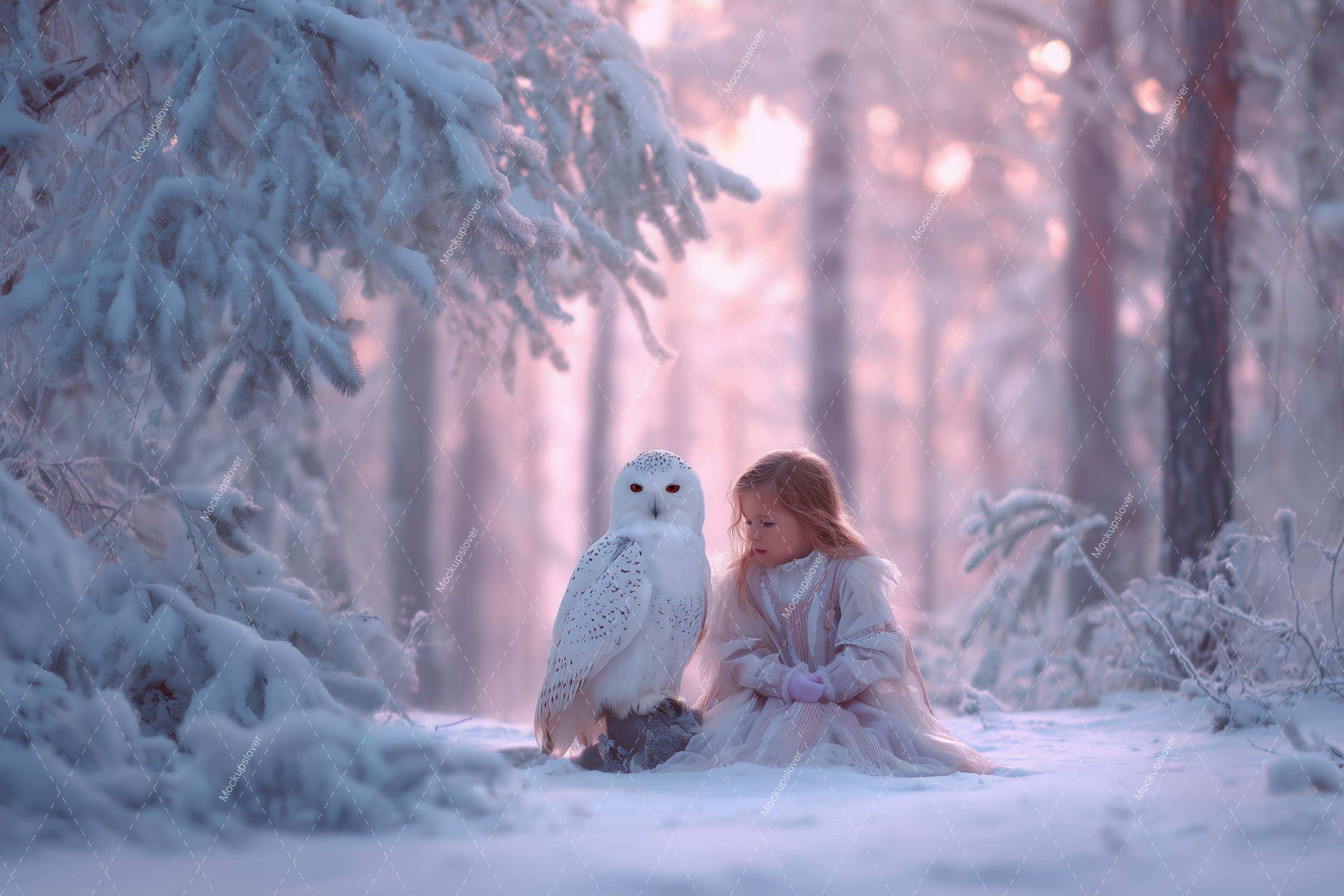Winter Forest Owl Digital Backdrop, Winter Wonderland Photo Background, Holiday Kids Prop, Photoshop