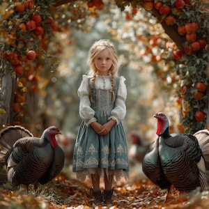 Rustic Apple Orchard Digital Photography Background, Autumn Farm Outdoor Backdrop, Turkeys, Arch, Fall Kids Prop, Photoshop Composite