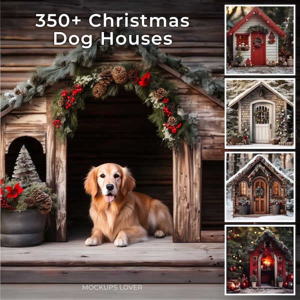 350 Christmas Dog House Digital Backdrops, Winter Pet House background, Christmas Cat House, Custom Pet Overlay