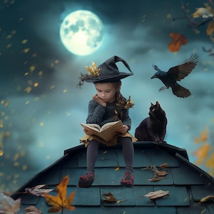 Halloween Black Cat Digital Background, Kids Prop, Creative Composite, Photography Digital Backdrop, Witch Portrait, Moon, Digital Download