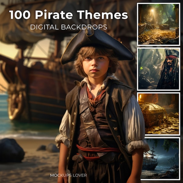 100 Pirate Themed Backdrops, Pirate Background, Pirate Mega Bundle, Digital Background, Pirate Ship on the Beach, backdrop for photography