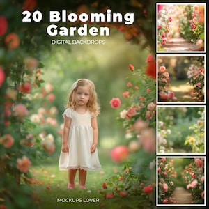 Rose Garden Digital Backdrop, Flowers, Digital Background for Photography, Pink Flowers, Blossom, Composite, Summer, Spring, Nature