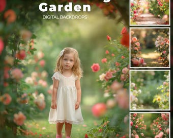 Rose Garden Digital Backdrop, Flowers, Digital Background for Photography, Pink Flowers, Blossom, Composite, Summer, Spring, Nature