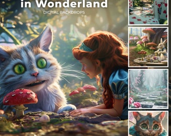 Alice in Wonderland digital backdrop, Fine Art portrait, children photography, Fairy Wonderland digital background, Rabbit, Forest Whimsical
