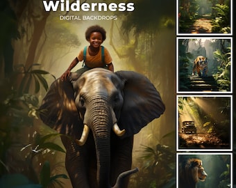 150 Jungle safari dieren digitale achtergronden, tropische achtergrond, composiet, Safari Zoo thema, Wild One 1e verjaardag, baby shower decor
