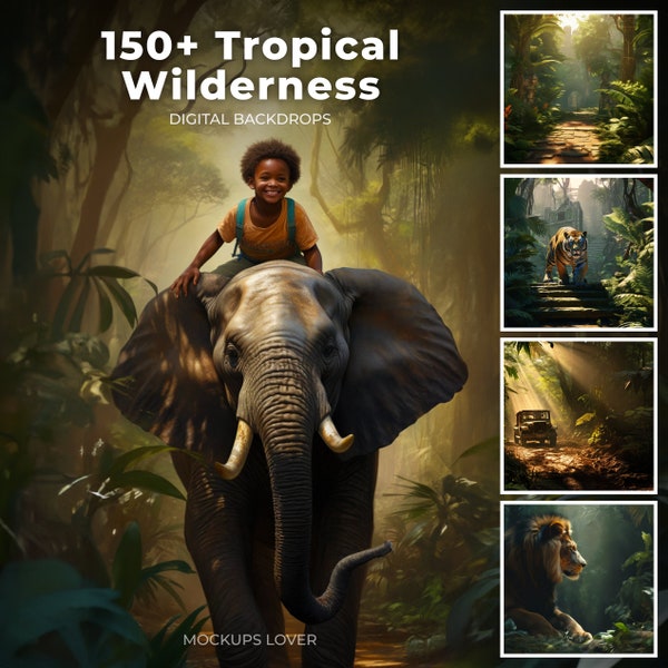 150 Jungle safari animals digital backdrops, Tropical backdrop, Composite, Safari Zoo Themed, Wild One 1st Birthday, Baby Shower Decor