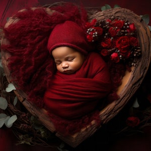 Telón de fondo del recién nacido de San Valentín, fondo del recién nacido de San Valentín, fondo digital del corazón del recién nacido, fotografía del recién nacido, accesorios de estudio para recién nacidos