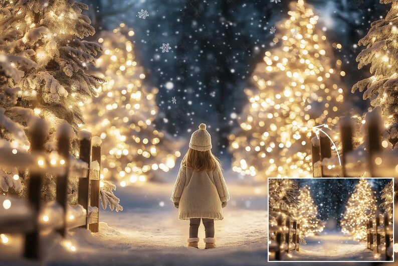 40 Christmas Lights Digital Background Bundle, Christmas Village