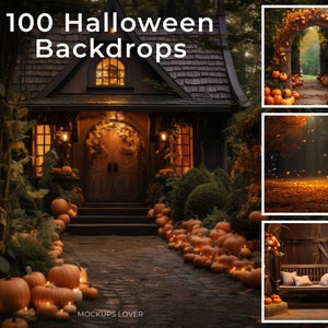 100 Halloween digital Background, jack o&#39; lantern arch, pumpkin arch, halloween path, halloween lights digital background, photoshop