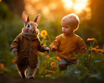 Spring digital backdrop, Bunny Garden Path, Spring digital background, Easter, Bunny rabbit, Spring blooms, Easter Photoshop Composite