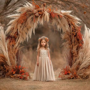 Fall Floral Arch Digital Background, Portrait Photography Backdrop, Autumn Leaves Archway, Children Creative Composite, Maternity, Wedding
