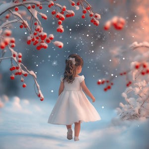 Winter Forest Digital Photography Background, Christmas Backdrop, Xmas Holiday Portrait, Frosty Cherries, Snowy Path, Photoshop Template