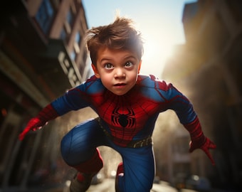 Spider Kid Super Hero Digital Overlay, Spider Composite Cosplay Man Woman, Face Replace, Scrapbook, Cards, Comic Backdrop