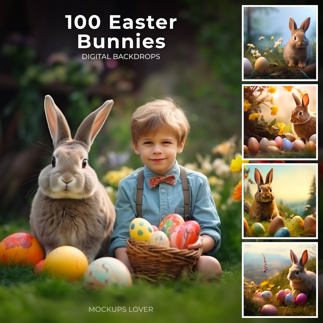 100 Easter Bunnies Digital Backdrops for Kids, Outdoor Spring Garden ...