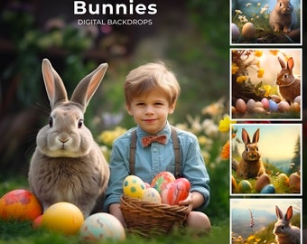 100 Easter Bunnies Digital Backdrops For Kids, Outdoor Spring Garden Bunnies Background, Easter Photoshop Composite, Easter Mega Bundle