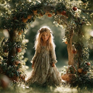 Fall Farm Digital Rustic Background, Arch Backdrop, Autumn Harvest, Apple Tree, Kids Photo Prop, Photoshop & Canva Template