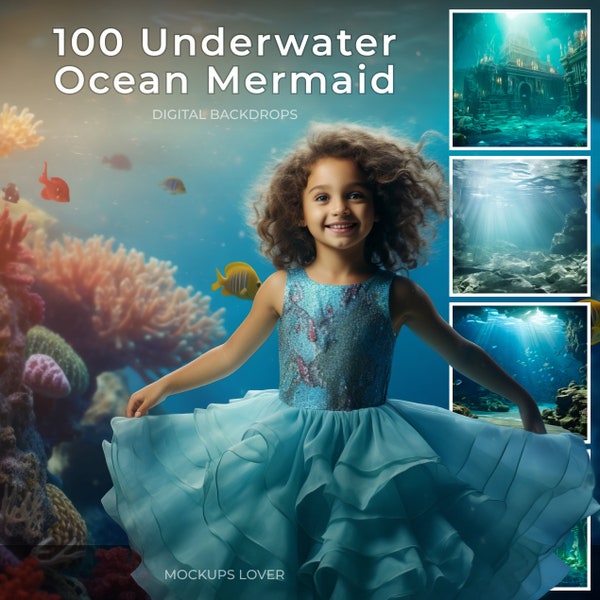 100 Ocean Digital Backdrops, Seaside Rock Digital Background, Dreamy, Dolphin Backdrop Whimsical Composite for Photoshop, fish, sea