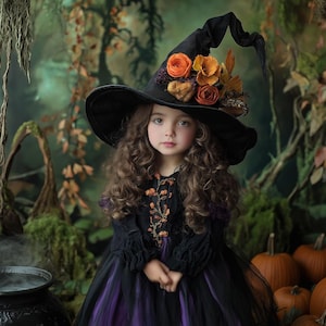 Halloween Haunted House Witch Digital Photography Background, Forest Backdrop, Kids Prop, Photoshop Composite, Wizard Cauldron, Pumpkin