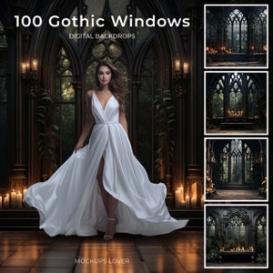 100 Gothic Window Halloween Digital Background Bundle, Spooky Backdrop, Studio Backdrop Overlays, Fine Art Textures, Photoshop Overlays