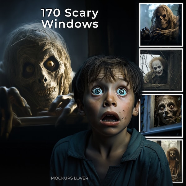 100 Scary Window Halloween Backdrops, Ghosts, Skeletons, Mega Bundle Set, Horror Backdrop, Photography Composite, Printable Set, Scary Dolls