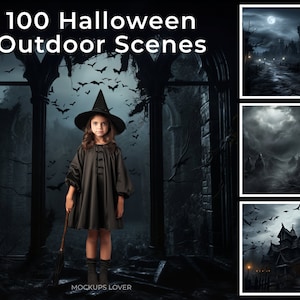 100 Halloween Background Digital Bundle, Horror Backdrop, Outdoor Kids Portrait Photography Composite, Instant Dowload