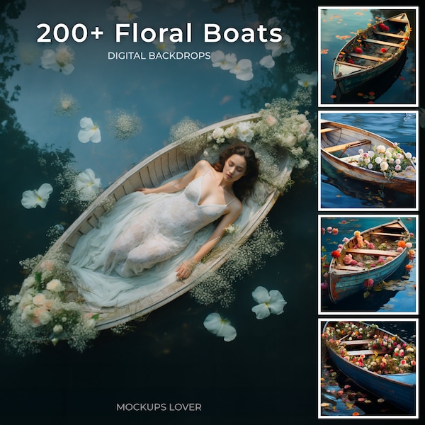 Floral Boats Digital Backdrops Bundle, Boat Backgrounds, Maternity Photoshop Backdrop Overlays, Studio Backdrop Overlays, Fine Art Textures